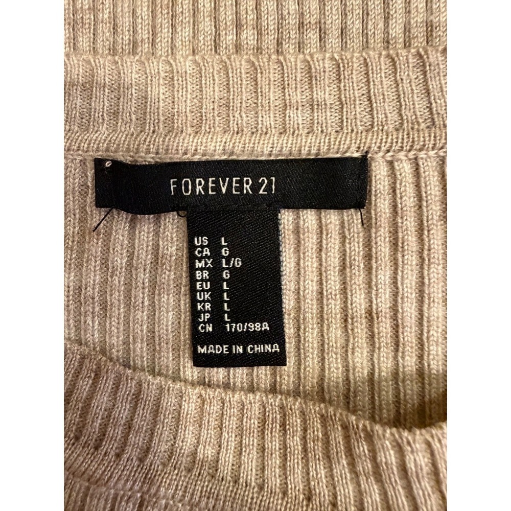 Forever 21 Women Crop Top Beige Large Ribbed Coquette Minimalist Basics Y2k - Picture 3 of 5